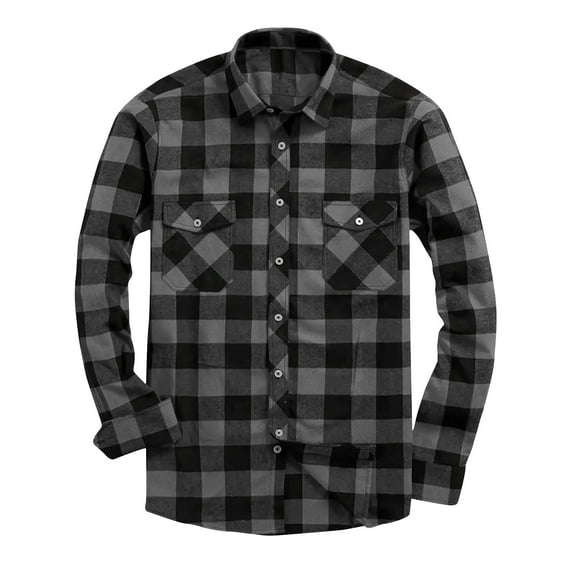 UQJfacai Mens Plaid Shirt Plus Size Button Down Long Sleeve Flannel Shirts Casual Checkered Shacket Jacket with Pockets S-5XL