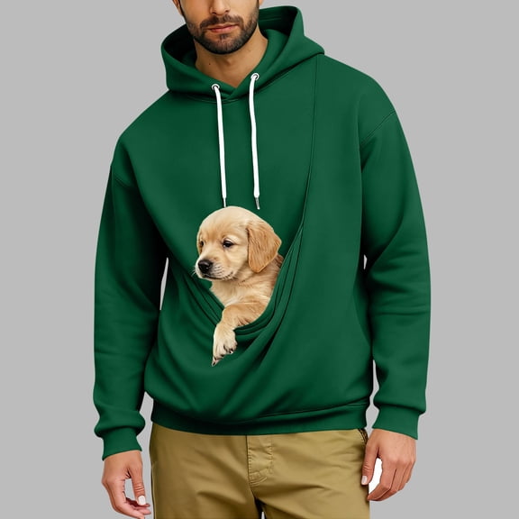 UQJfacai Mens Pouch Hoodie with Pet Pocket Long Sleeve Fleece Pullover Sweatshirt Kangaroo Casual Loose Hooded Tops for Dog Cat