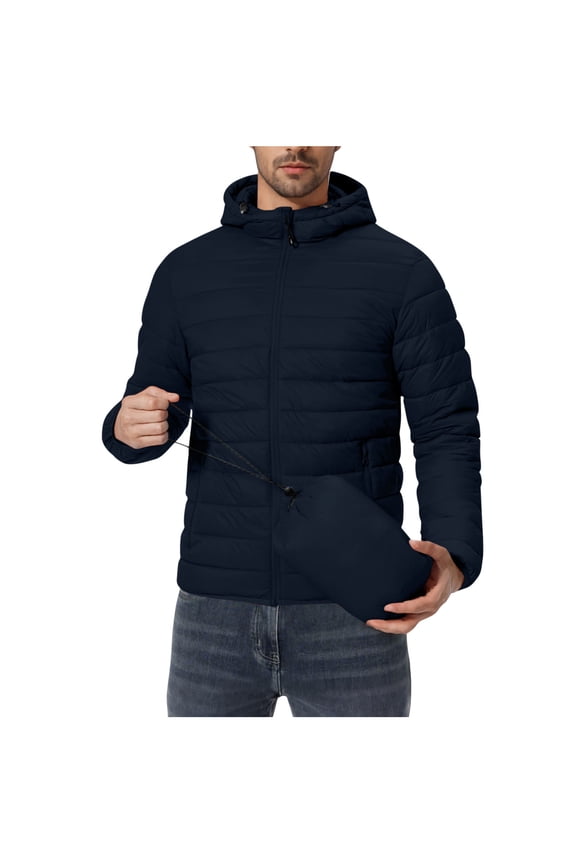 Mens Puffer Jacket Hooded Packable Lightweight Water-Resistant Quilted Down Jacekts Warm Winter Coat for Ski Casual Travel