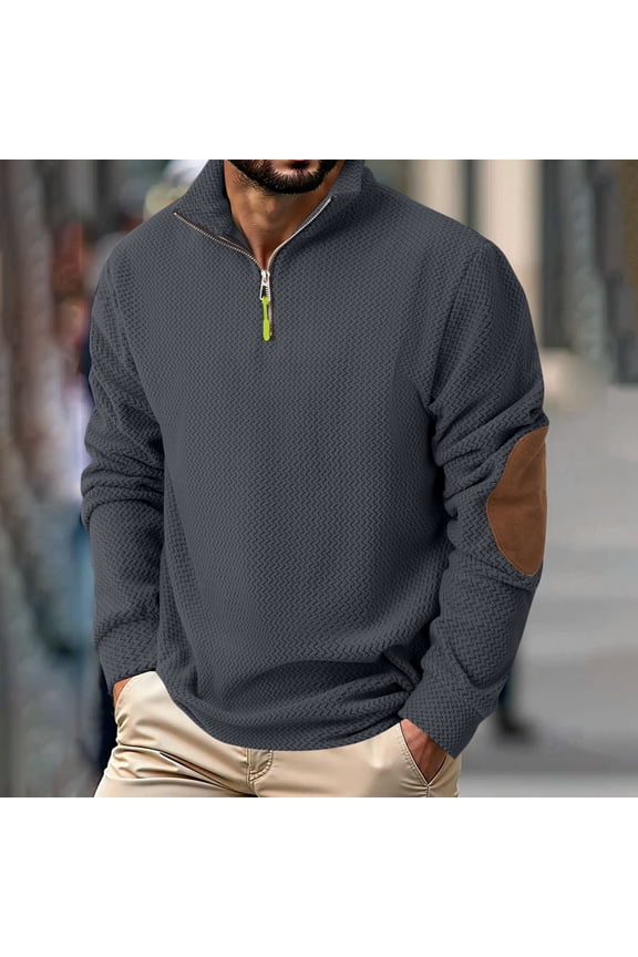 Mens Quarter Zip Pullover Textured Mock Neck Sweatshirts Half Zip Sweater Fall Winter Color Block Vintage Long Sleeve Shirts
