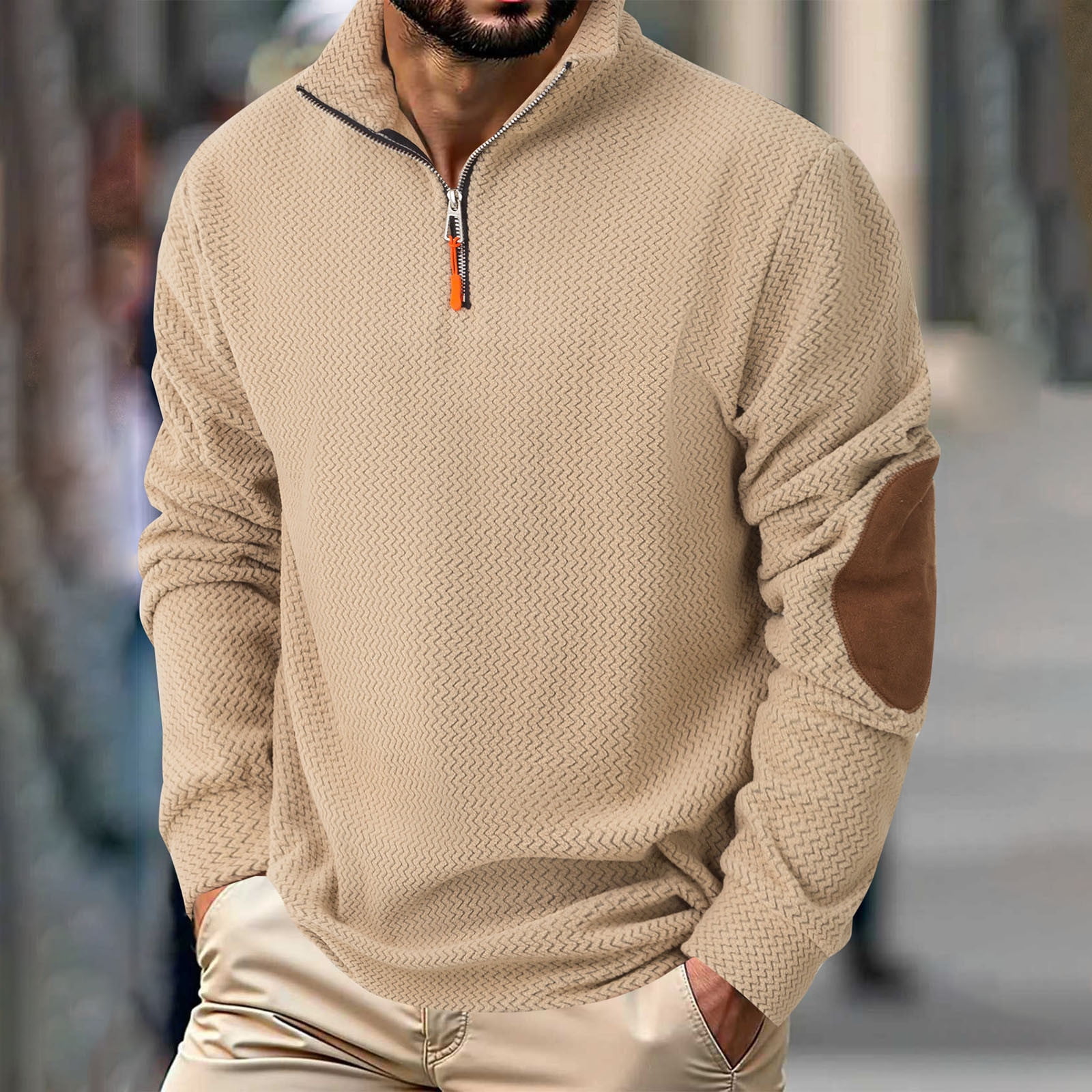 UQJfacai Mens Quarter Zip Pullover Textured Mock Neck Sweatshirts 