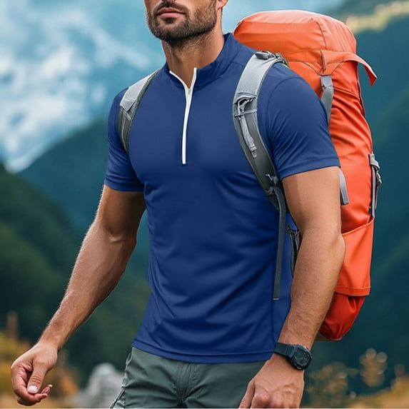 UQJfacai Mens Quick Dry Short Sleeve Shirts Active Athletic Quarter Zip Pullover Casual Slim Fit Mock Neck Workout Tops S-3XL