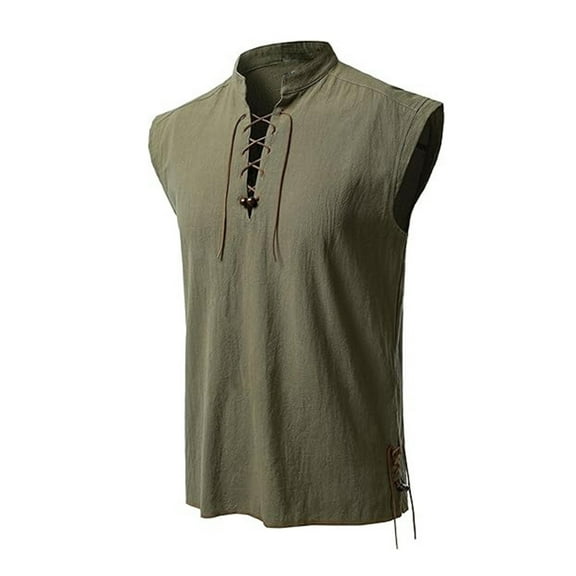 UQJfacai Mens Retro Lace Up Sleeveless Shirts for Pirate Renaissance Medieval Viking Costume Vintage Halloween Mock Neck Vest Top