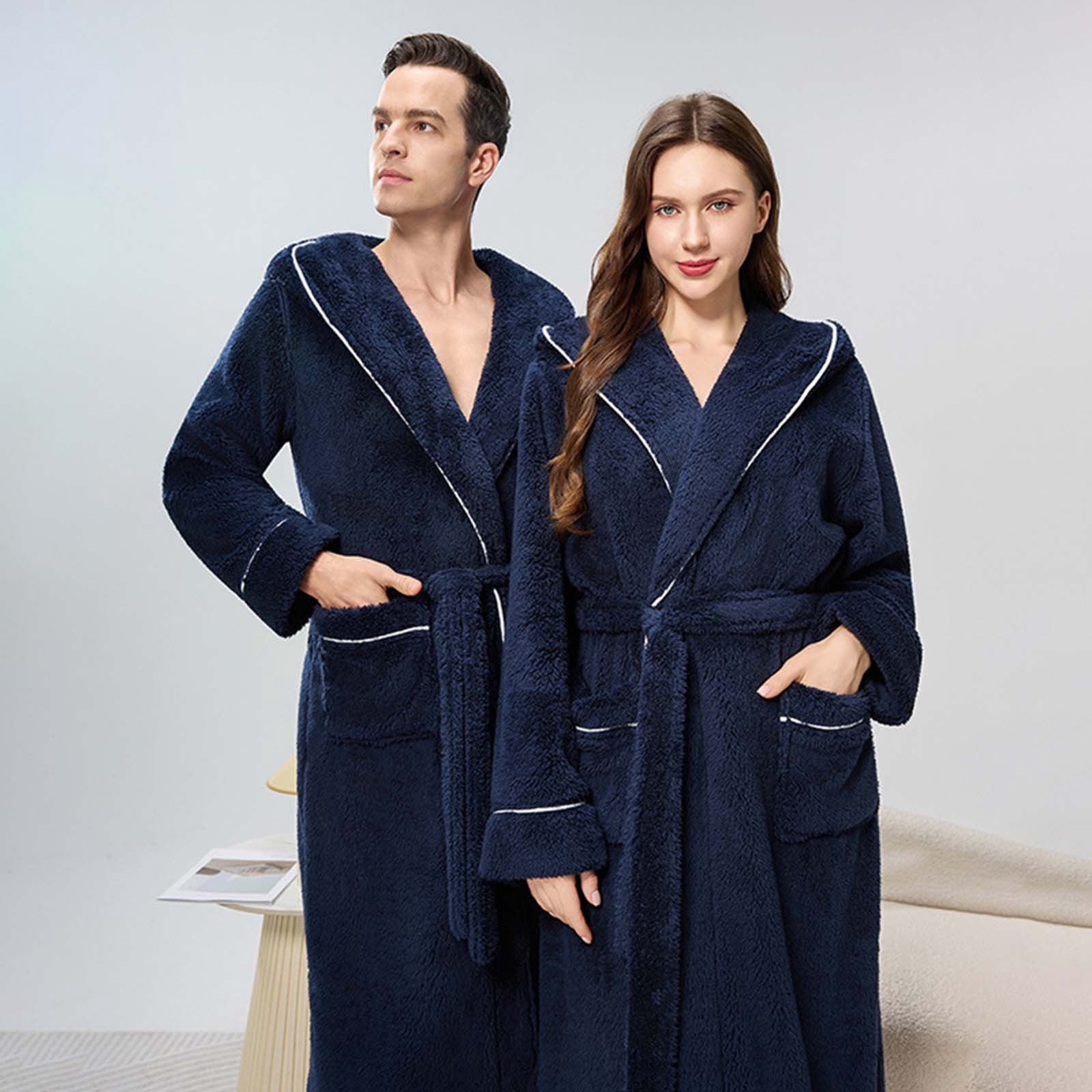 UQJfacai Mens Robe Shawl Collar Full Length Hooded Plush Bath Robe for ...