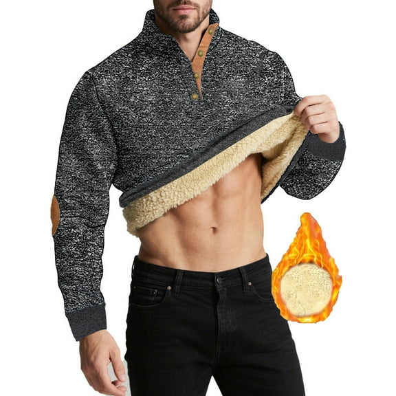UQJfacai Mens Sherpa Lined Sweatshirts Fleece Pullover Sweater Stand Collar Long Sleeve Tops Fall Winter Warm Button Mock Neck Sweatshirt