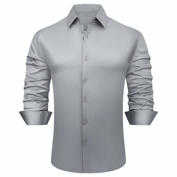 UQJfacai Mens Shiny Satin Dress Shirts Long Sleeve Button Down Strech Silk Shirt Collared Dressy Business Casual Blouse S-2XL