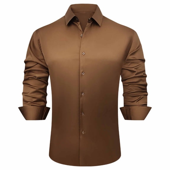 UQJfacai Mens Shiny Satin Dress Shirts Long Sleeve Button Down Strech Silk Shirt Collared Dressy Business Casual Blouse S-2XL