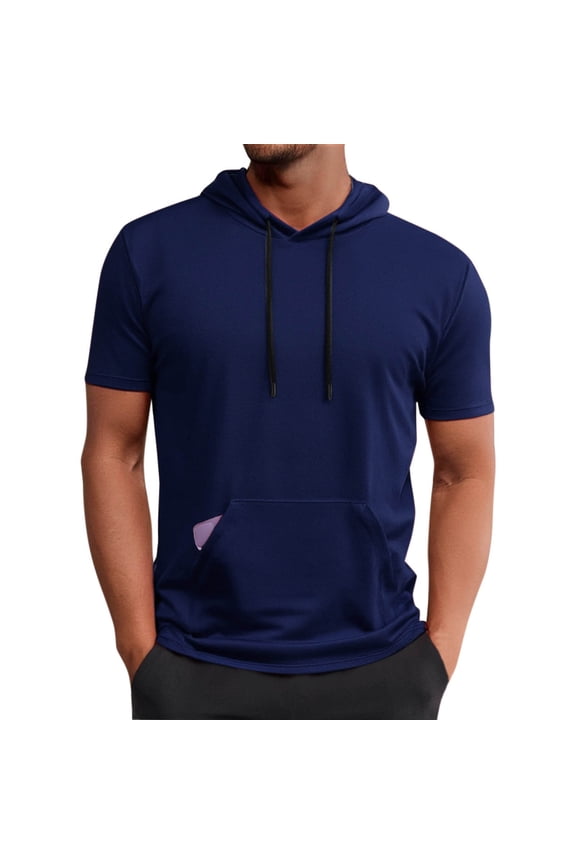 Mens Short Sleeve Hoodies Pullover Workout Athletic Muscle T-Shirts Running Hooded Sweatshirt with Pocket S-4XL