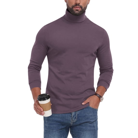 UQJfacai Mens Slim Fit Mock Turtleneck T-Shirt Casual Strech Solid Layering Basic Tee Tops Soft Long Sleeve Pullover Sweater