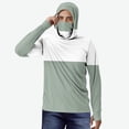 thumbnail image 1 of UQJfacai Mens Sun Protection Hoodie with Mask UPF 50+ UV Long Sleeve Shirt Color Block Rash Guard Fishing Hiking Shirts S-5XL, 1 of 5