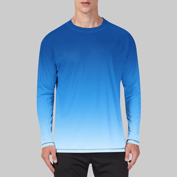 UQJfacai Mens Sun Protection UPF 50+ Shirts Gradient Long Sleeve Swim Rash Guard Running Athletic UV Fish Hiking Shirt S-5XL
