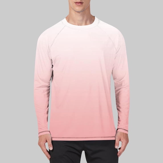 UQJfacai Mens Sun Protection UPF 50+ Shirts Gradient Long Sleeve Swim Rash Guard Running Athletic UV Fish Hiking Shirt S-5XL