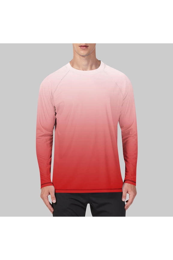 Mens Sun Protection UPF 50+ Shirts Gradient Long Sleeve Swim Rash Guard Running Athletic UV Fish Hiking Shirt S-5XL