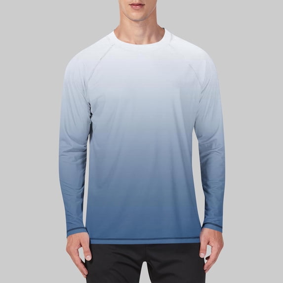 UQJfacai Mens Sun Protection UPF 50+ Shirts Gradient Long Sleeve Swim Rash Guard Running Athletic UV Fish Hiking Shirt S-5XL