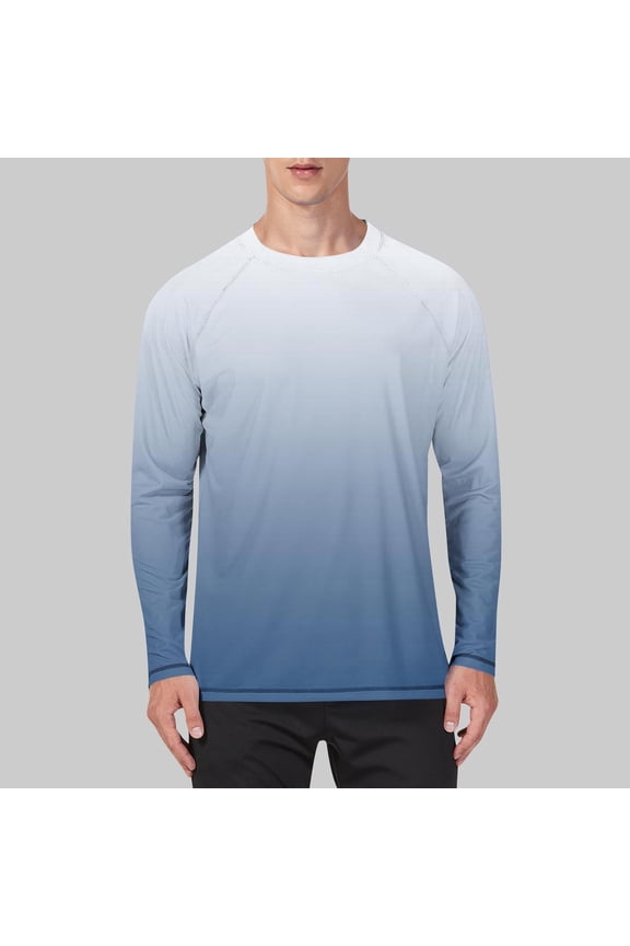 Mens Sun Protection UPF 50+ Shirts Gradient Long Sleeve Swim Rash Guard Running Athletic UV Fish Hiking Shirt S-5XL