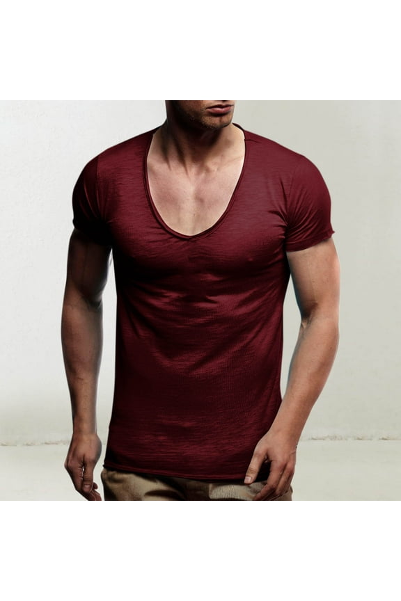 Mens V-Neck T-Shirts Scoop Neck Short Sleeve Slim Fit Basic Tees Muscle Shirt Athletic Gym Running Casual Tops S-3XL