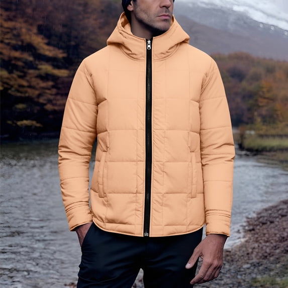UQJfacai Mens Winter Coat Lightweight Full Zip Up Hooded Quilted Jackets Puffer Jacket Warm Thicken Padded Coats Outerwear with Pockets
