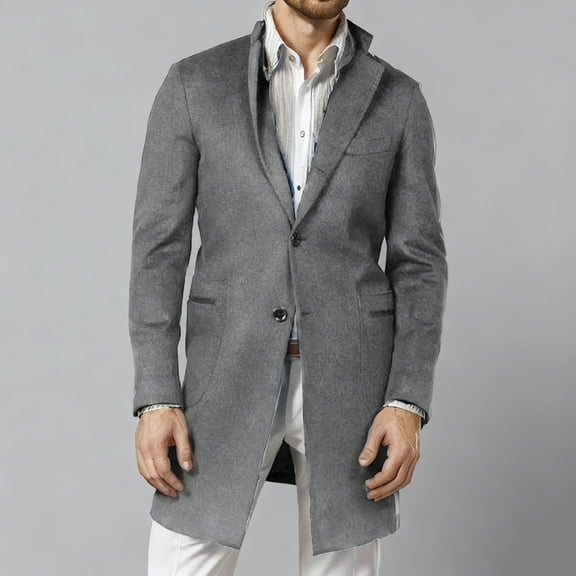 UQJfacai Mens Wool Blend Pea Coat Warm Winter Notched Collar Single Breasted Overcoat Business Casual Long Trench Coat with Pockets