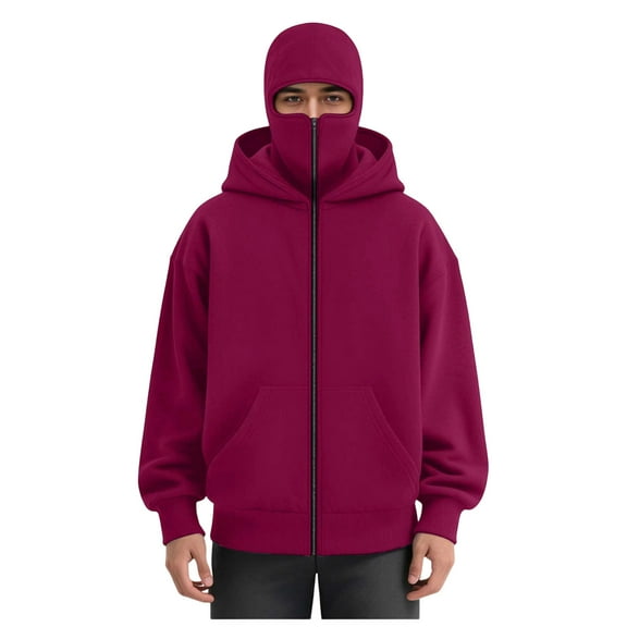 UQJfacai Mens Zip Up Hoodie with Face Mask Fashion Double Hooded Ski Masked Hoodies Oversized Sweatshirt Fall Winter Y2k Jacket