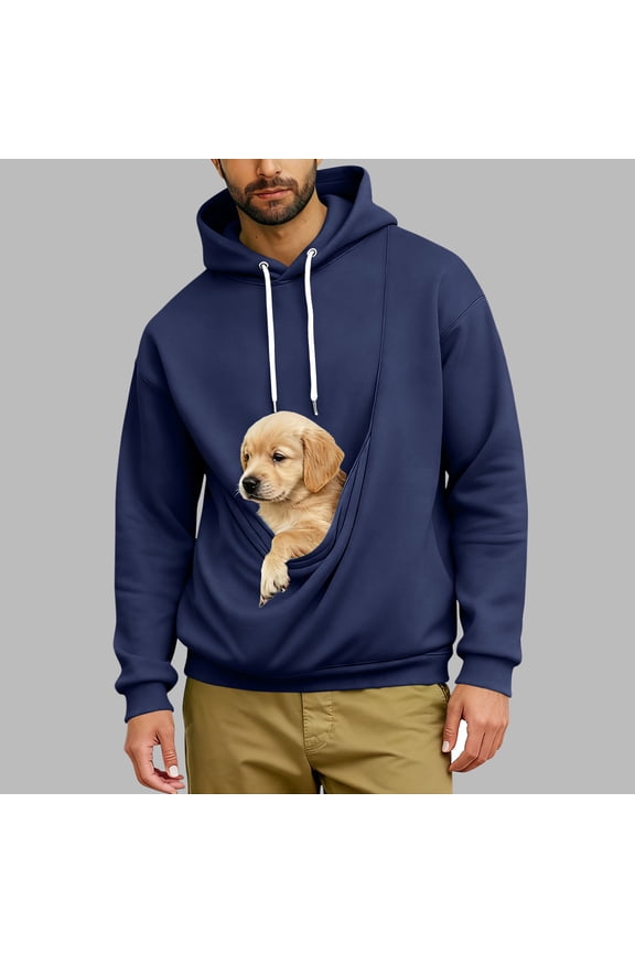 Pet Carrier Hoodie for Men Fleece Cat Puppy Holder Hooded Sweatshirt Kangaroo Pocket Fall Winter Cozy Soft Dog Pouch Sweater