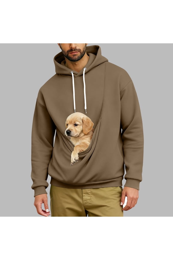 Pet Carrier Hoodie for Men Fleece Cat Puppy Holder Hooded Sweatshirt Kangaroo Pocket Fall Winter Cozy Soft Dog Pouch Sweater