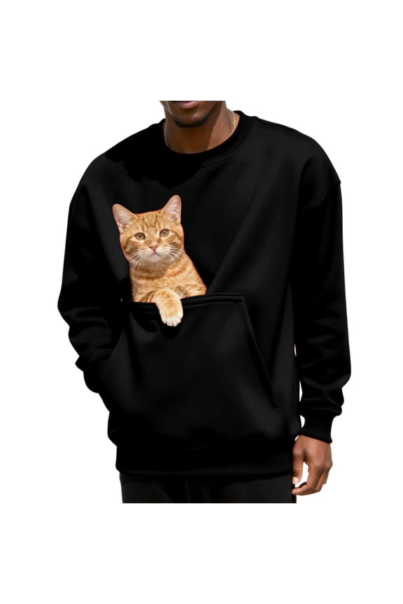 Pet Carrier Sweatshirt for Men Fleece Cat Puppy Holder Crewneck Sweater Kangaroo Pocket Fall Winter Soft Dog Pouch Pullover Top