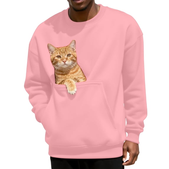 UQJfacai Pet Carrier Sweatshirt for Men Fleece Cat Puppy Holder Crewneck Sweater Kangaroo Pocket Fall Winter Soft Dog Pouch Pullover Top