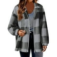 thumbnail image 1 of UQJfacai Plaid Fleece Jacket Women Sherpa Zip Up Shacket Jackets Fall Winter Warm Thicken Casual Long Sleeve Notch Lapel Collar Coats, 1 of 4