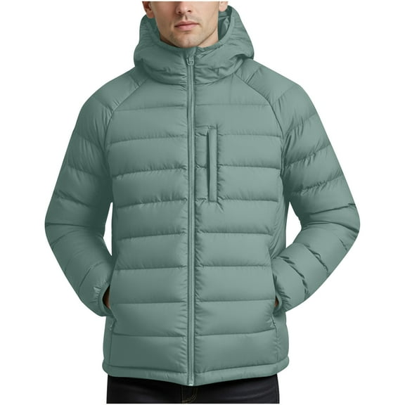 UQJfacai Puffer Jacket Men Lightweight Insulated Winter Warm Hooded Quilted Puffy Coat Outerwear with Pockets Travel Camping
