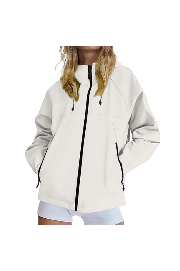 Rain Jacket Women Waterproof Windbreaker Jackets lightweight Outdoors Zip Up Long Sleeve Hooded Rain Coat with Zipper Pockets
