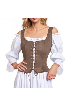 Renaissance Corset Tops for Women Pirate Medieval Boned Viking Overbust Bustier Vintage Steampunk Gothic Tank Top Bodice