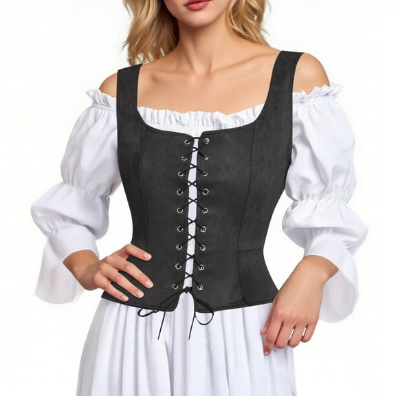 UQJfacai Renaissance Corset Tops for Women Pirate Medieval Boned Viking Overbust Bustier Vintage Steampunk Gothic Tank Top Bodice