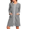 thumbnail image 1 of UQJfacai Robes for Women Zipper Front House Coat Lightweight Long Sleeves Bathrobe Soft Comfy Loose Knee Length Sleep Dress S-XXL, 1 of 5
