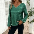 thumbnail image 1 of UQJfacai Sequin Tops for Women V Neck Lantern Long Sleeve Shirts Dressy Sparkly Blouse Glitter Evening Party Concert Outfits, 1 of 9