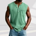 thumbnail image 1 of UQJfacai Sleeveless Shirts for Men Distressed Washed Tank Tops Henley Button Down V Neck Shirt Vintage Solid Tee Tops with Pocket M-3XL, 1 of 6