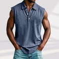 thumbnail image 1 of UQJfacai Sleeveless Shirts for Men Distressed Washed Tank Tops Henley Lapel Button V Neck Shirt Vintage Solid Tee Tops with Pocket M-3XL, 1 of 6
