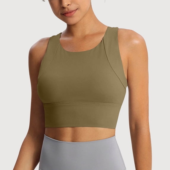 UQJfacai Sports Bras for Women High Support Racerback Wide Straps Crop Tank Tops Wireless Padded Yoga Longline Workout Bra L