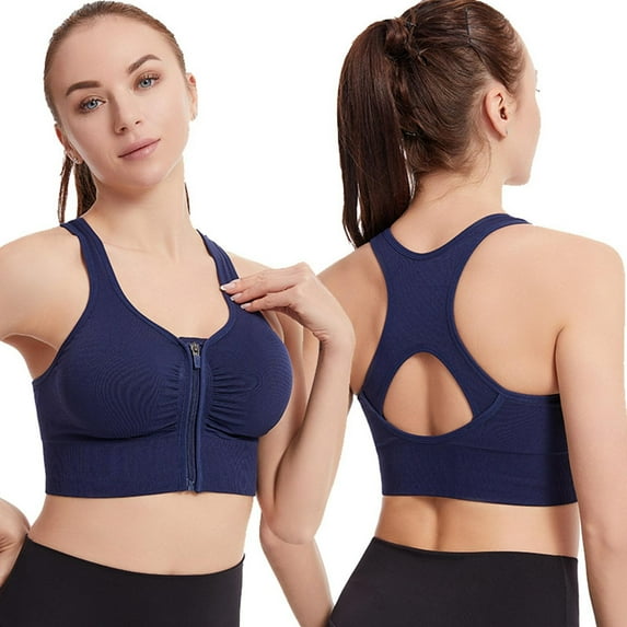 UQJfacai Sports Bras for Women Zip Front Closure Racerback Yoga Workout Bra Quick Dry Plus Size Supportive Wireless Seamless Bra
