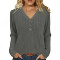 thumbnail image 1 of UQJfacai Sweaters for Women Ribbed Knit Long Sleeve Tunic Tops Fall Clothes V Neck Button Down Winter Shirts, 1 of 8