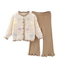thumbnail image 1 of UQJfacai Toddler Baby Girl Clothes 2 Piece Cute Floral Long Sleeve Button Down Knit Cardigan Sweater Flare Wide Leg Pants Set Fall Winter Outfits 1-8 Years, 1 of 2