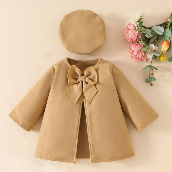 UQJfacai Toddler Baby Girl Fall Clothes Warm Winter Coat with Hat Kids Long Sleeve Button Down Thicken Fall Jacket 2 Piece Outfits Set