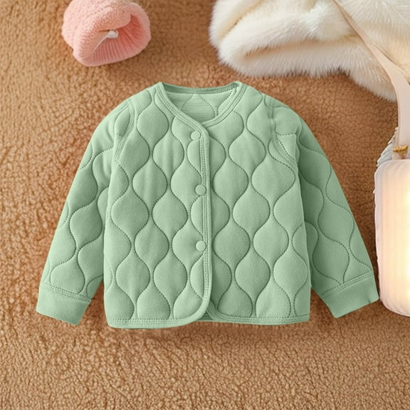 UQJfacai Toddler Girls Quilted Jackets Lightweight Button Down Long Sleeve Cardigan Kids Fashion Fall Winter Warm Padded Coat 2-15 Years