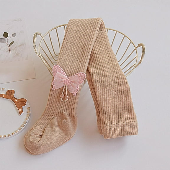 UQJfacai Toddler Girls Tights Kids Footed Ribbed Knit Leggings Stretchy Soft Stockings Bows Decor Cotton Pantyhose Pants 1-12 Years