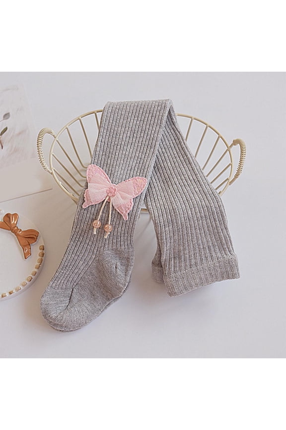 Toddler Girls Tights Kids Footed Ribbed Knit Leggings Stretchy Soft Stockings Bows Decor Cotton Pantyhose Pants 1-12 Years