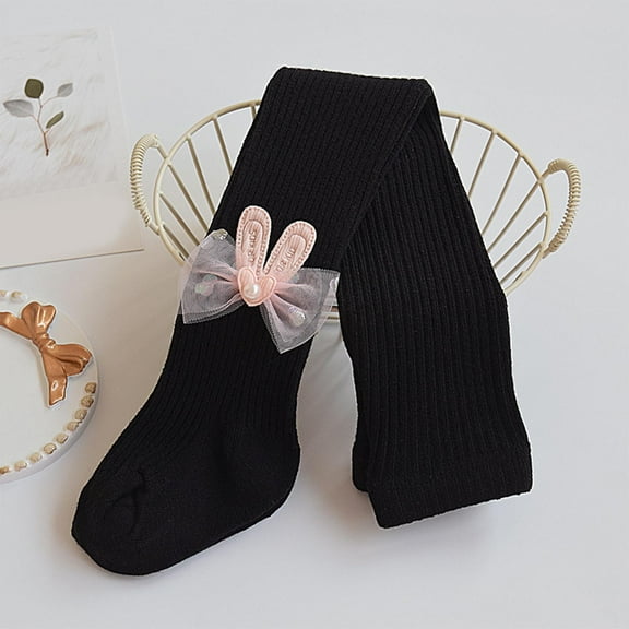 UQJfacai Toddler Girls Tights Kids Footed Ribbed Knit Leggings Stretchy Soft Stockings Bows Decor Cotton Pantyhose Pants 1-12 Years