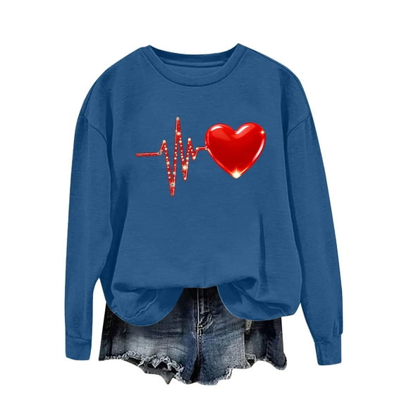 UQJfacai Valentines Sweatshirt for Women Cute Love Heart Shirts Casual Loose Crewneck Long Sleeve Valentine T-Shirt Clothes Tops