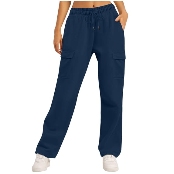 UQJfacai Wide Leg Sweatpants Women Elastic High Waisted Baggy Cargo Pants Fall Winter Fashion Casual Athletic Joggers with Pockets