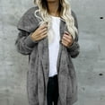 thumbnail image 1 of UQJfacai Women Hooded Cardigan Long Fuzzy Sherpa Fleece Jacket Fall Winter Oversized Casual Open Front Coat Outerwear with Pockets, 1 of 5