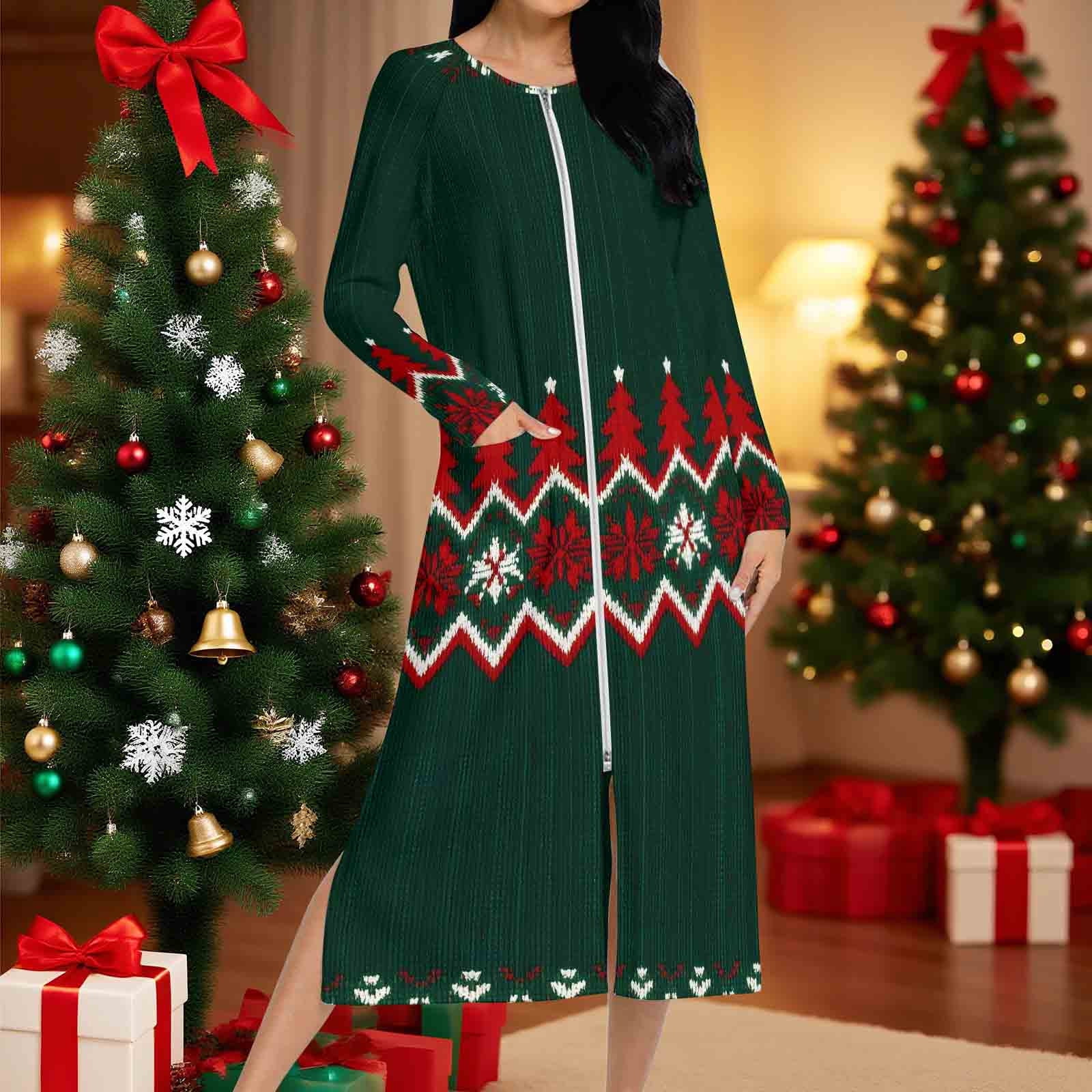 UQJfacai Women Long Nightgowns Plaid Zipper Front Robes Christmas ...