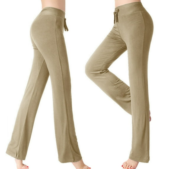 UQJfacai Women Straight Leggings Bottoms Drawstring High Waist Gym Workout Leggings Stretch Casual Wide Leg Yoga Pants S-3XL